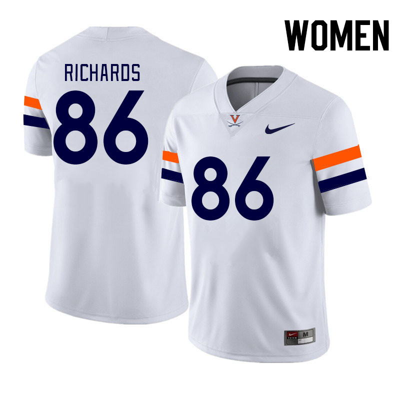 Women #86 Claiborne Richards Virginia Cavaliers College Football Jerseys Stitched Sale-White - Click Image to Close